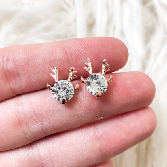 WILA Jewelry - Gold cubic zirconia deer stud earrings